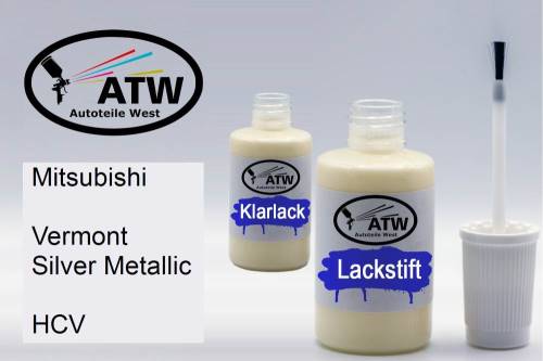 Mitsubishi, Vermont Silver Metallic, HCV: 20ml Lackstift + 20ml Klarlack - Set, von ATW Autoteile West.